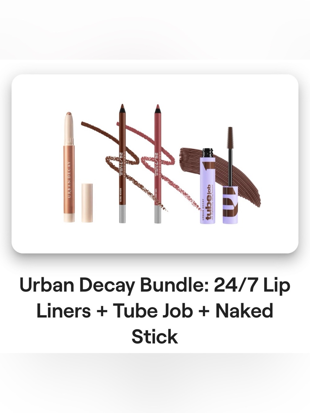 Urban Decay 4 Peice Set Mascara, 2 Lip Liners Eyeshadow Stick New